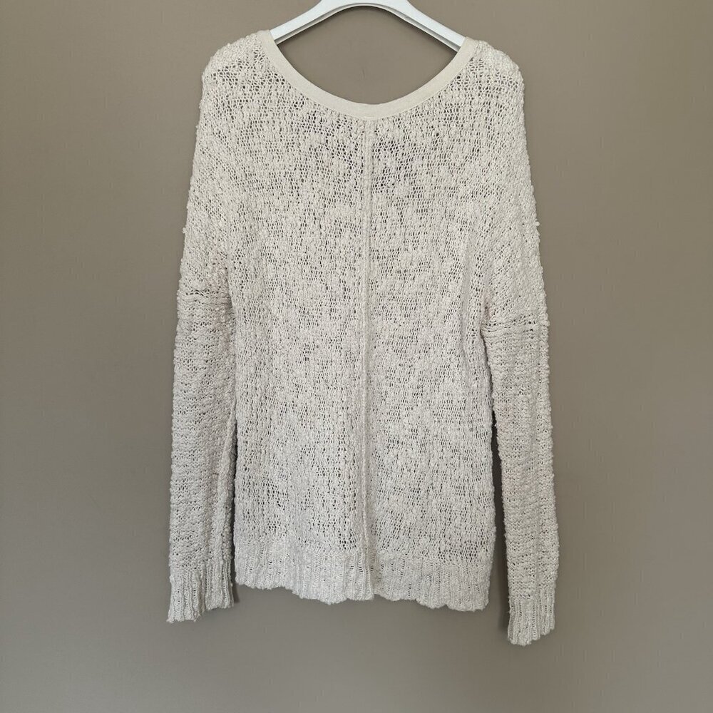 Free People Women XS Songbird Long Chunky Sweater Ivory V Neck Raglan Sleeve - Picture 7 of 8